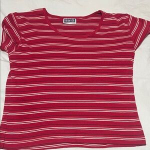 Erika & Co Red and White Striped Short Sleeve Top